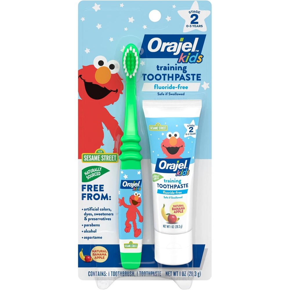 Orajel Elmo fluoride-free baby tooth and gum cleanser front view