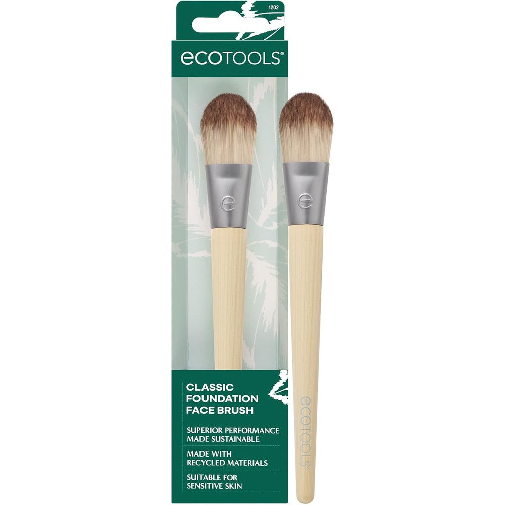 EcoTools Classic Foundation Face Brush front view showcasing the flat sloped brush head and bamboo handle