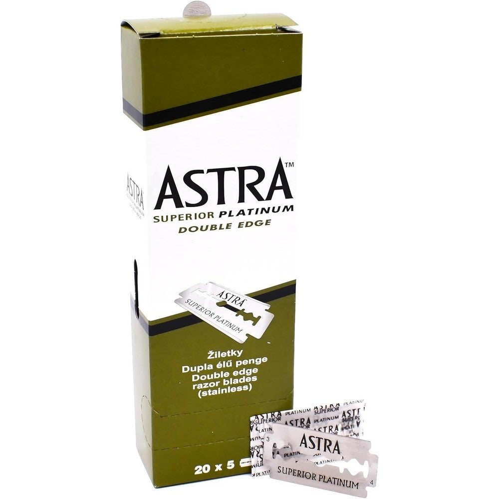 Astra Platinum Double Edge Safety Razor Blades 100 pack front view packaging