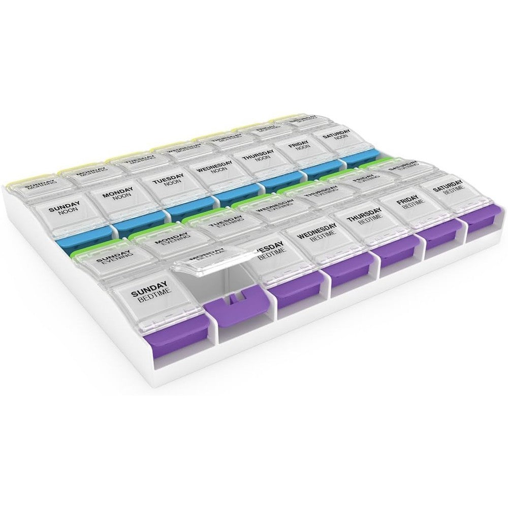Ezy Dose weekly push button pill planner front view container