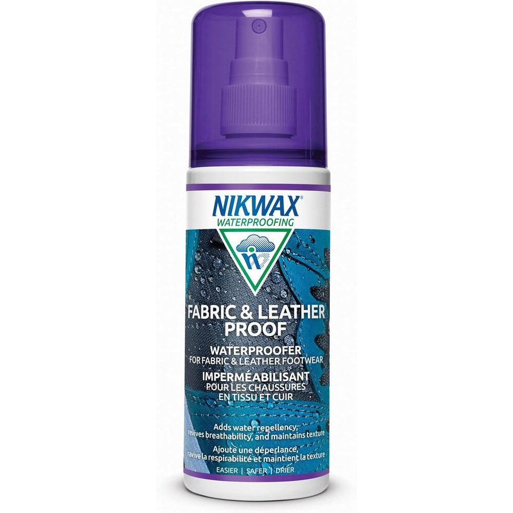 Nikwax Fabric and Leather Proof front view showing the 300ml spray bottle packaging.