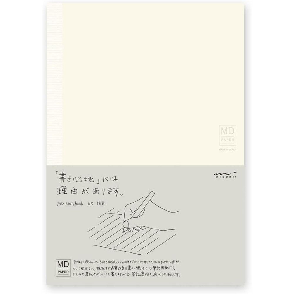 Midori MD Notebook A5 Horizontal Ruled Line front view showing minimalist cream paper design