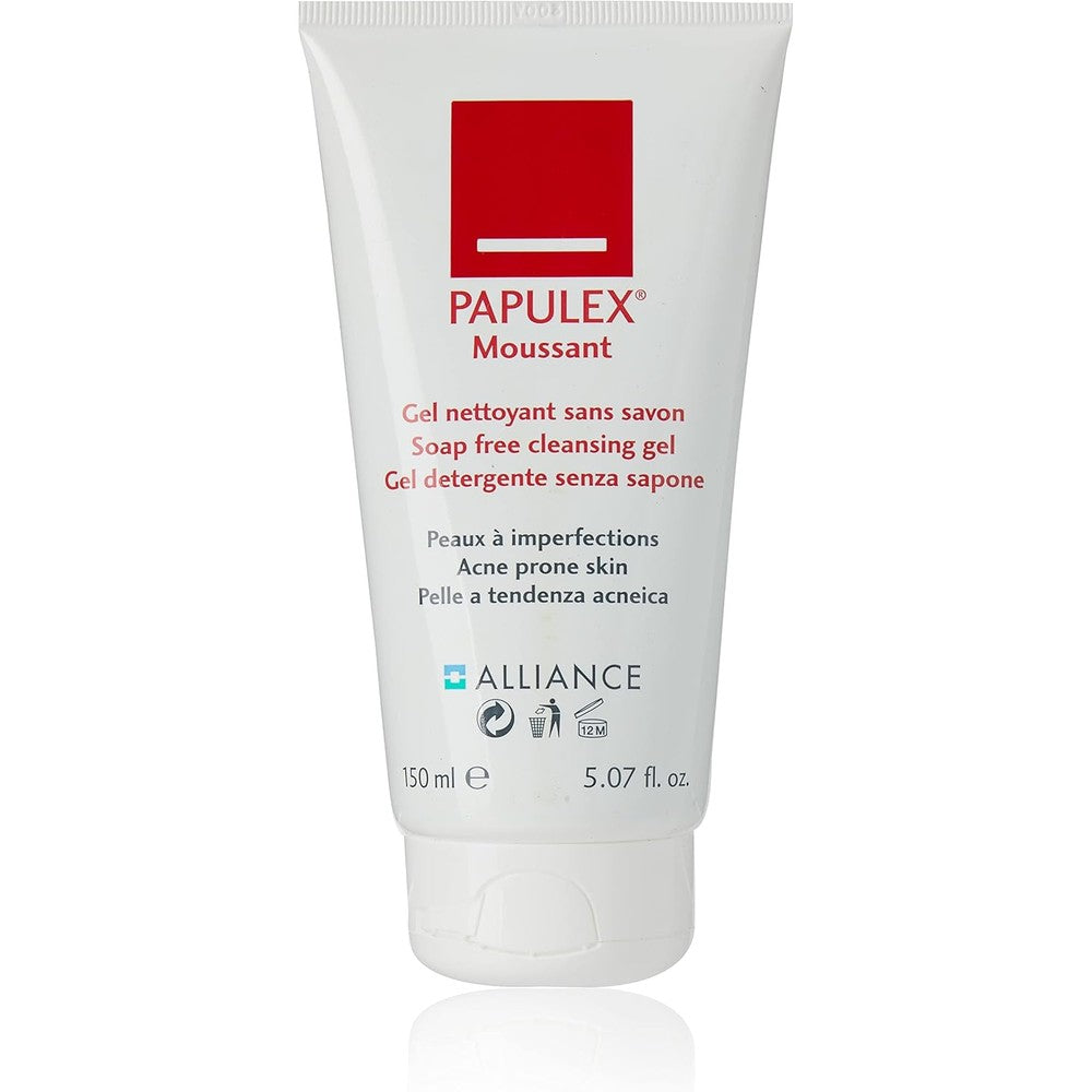 Papulex Moussant Cleansing Gel front view tube packaging