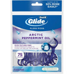Oral-B Glide 3D White Floss Picks Radiant Mint 75 count front view packaging showing whitening dental flossers.