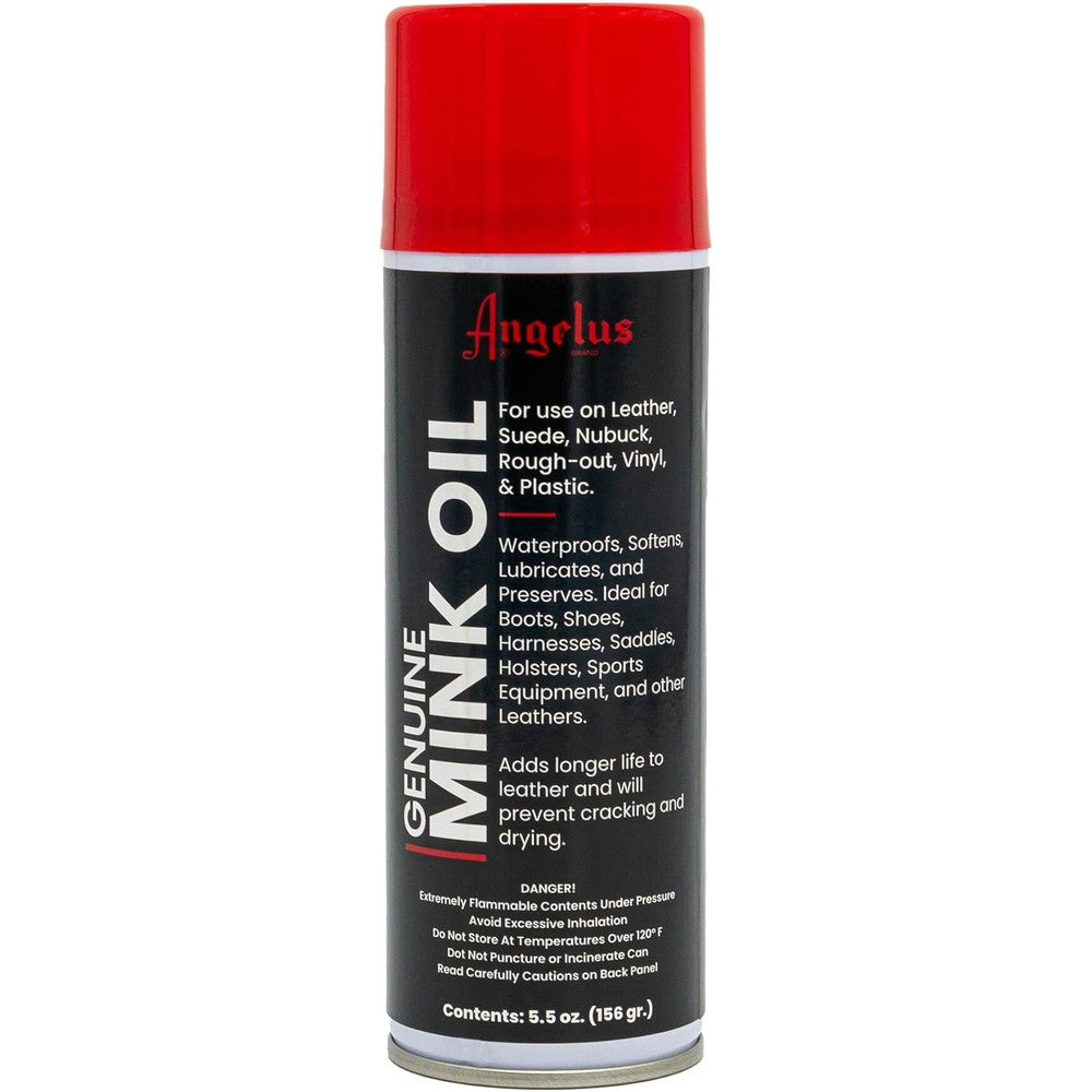 Angelus Genuine Professional Mink Oil Conditioner Spray front view premium leather care product