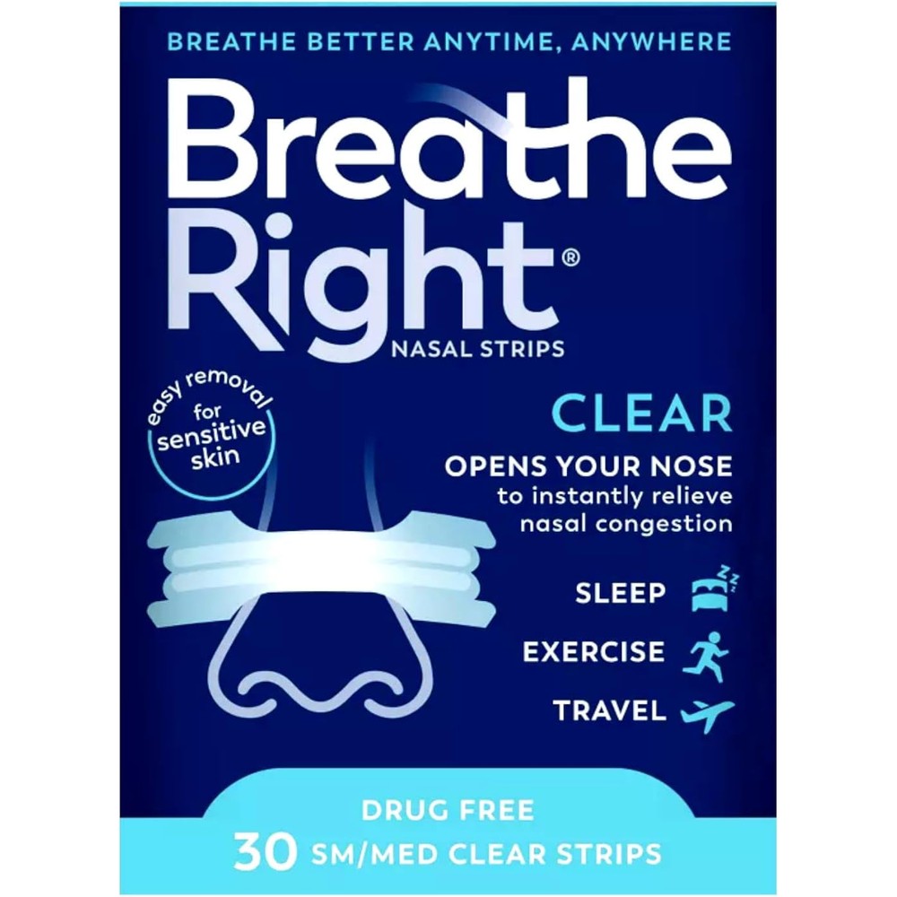Breathe Right Nasal Strips Original Tan Small Medium box front view for congestion relief