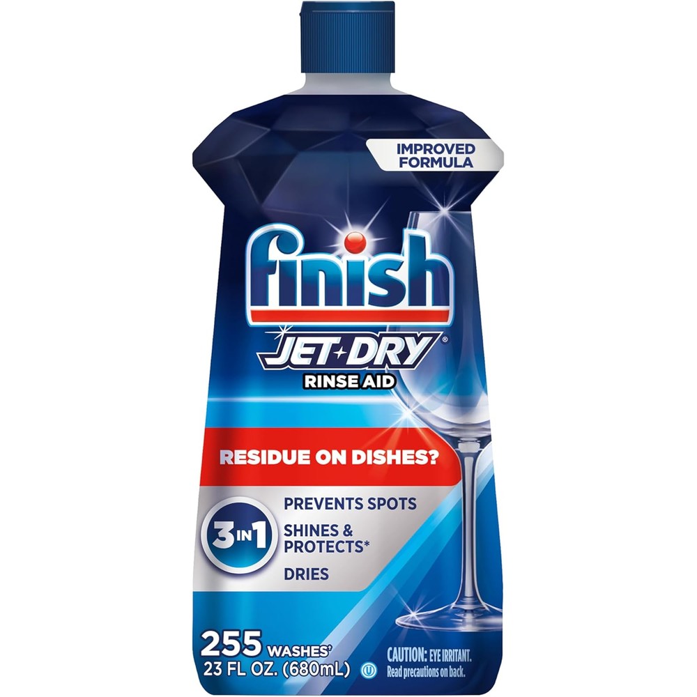 Finish Jet-Dry Dishwasher Rinse Aid 23 Ounce front view for spot-free shine
