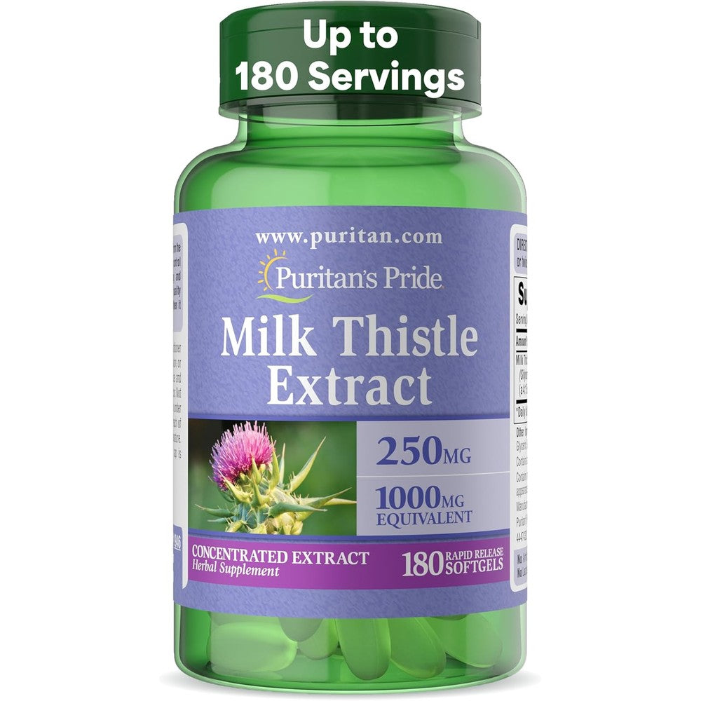 Puritan's Pride Milk Thistle 1000 mg 180 Softgels front view bottle