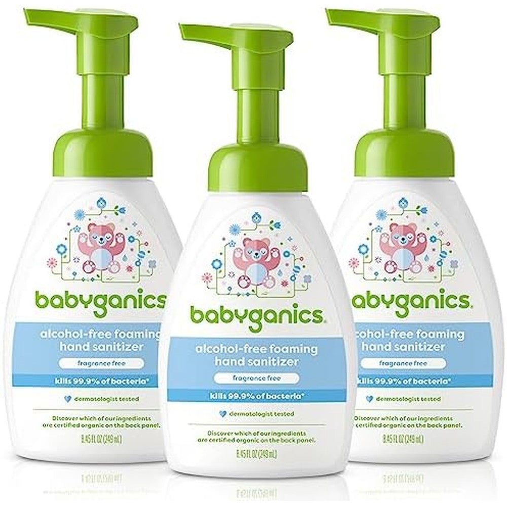 Babyganics alcohol-free foaming hand sanitizer front view bottle packaging