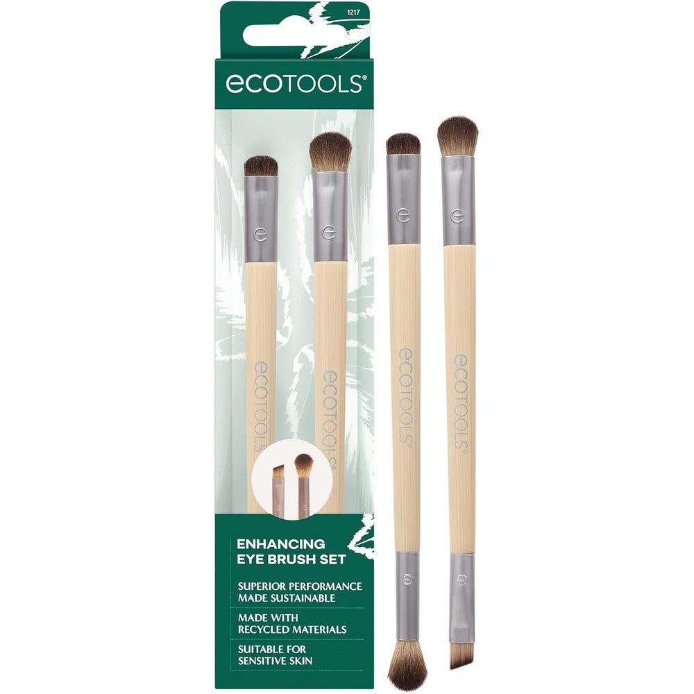 EcoTools Enhancing Eye Brush Set front view showing two dual-sided eyeshadow brushes.