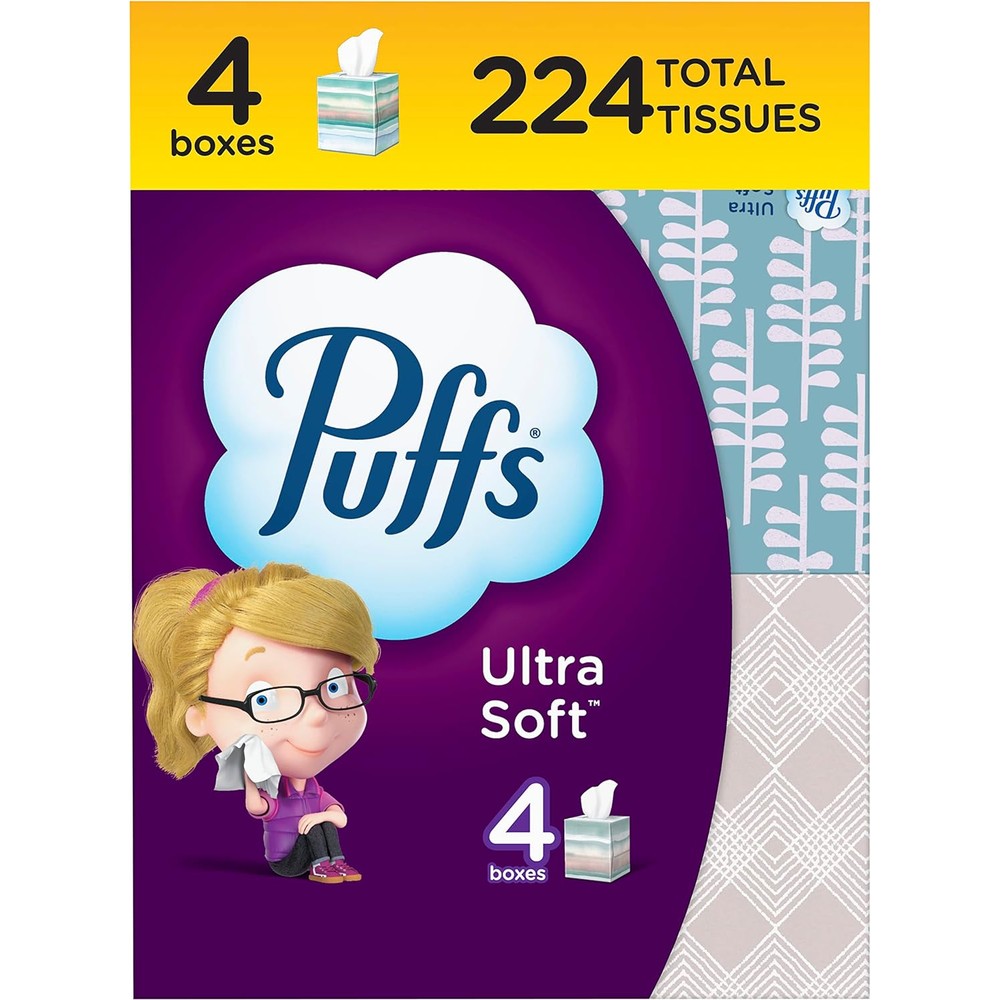 Puffs Ultra Soft Facial Tissues 4 cube pack front view imported skincare