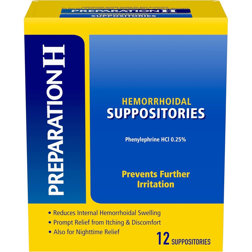 Preparation H hemorrhoid suppositories front view box packaging
