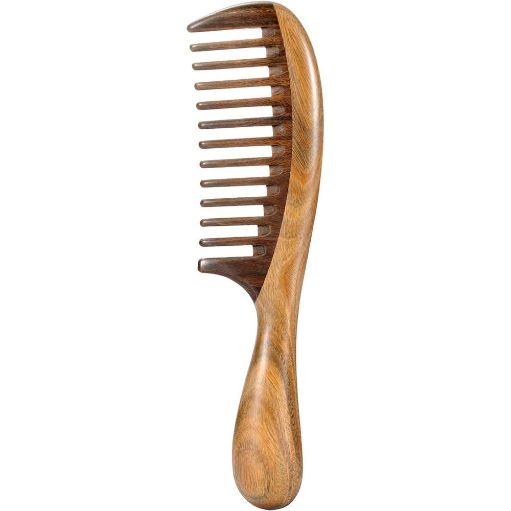 Louise Maelys natural sandalwood wide tooth hair comb front view detangling tool