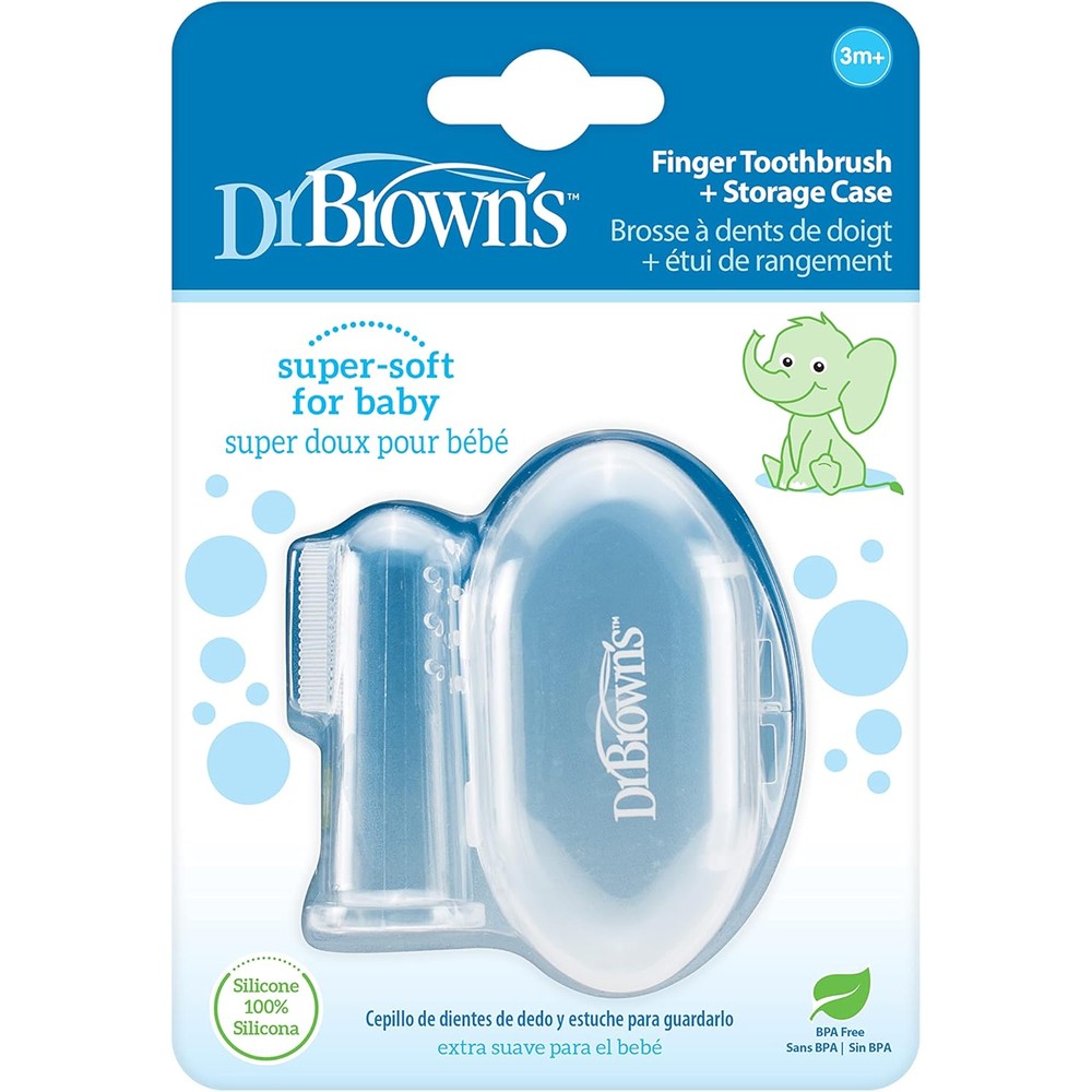 Dr. Brown's Silicone Finger Toothbrush white infant oral care brush.