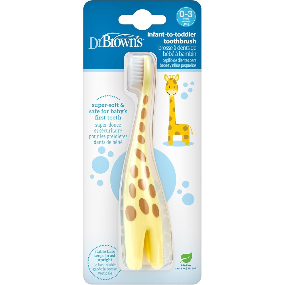 Dr. Brown's Infant-to-Toddler Toothbrush front view in yellow giraffe design