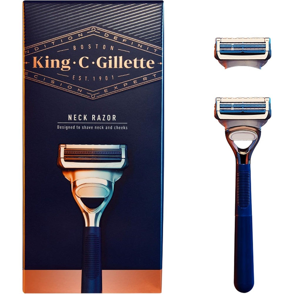 King C. Gillette Neck Razor handle plus two blade refills front retail packaging view