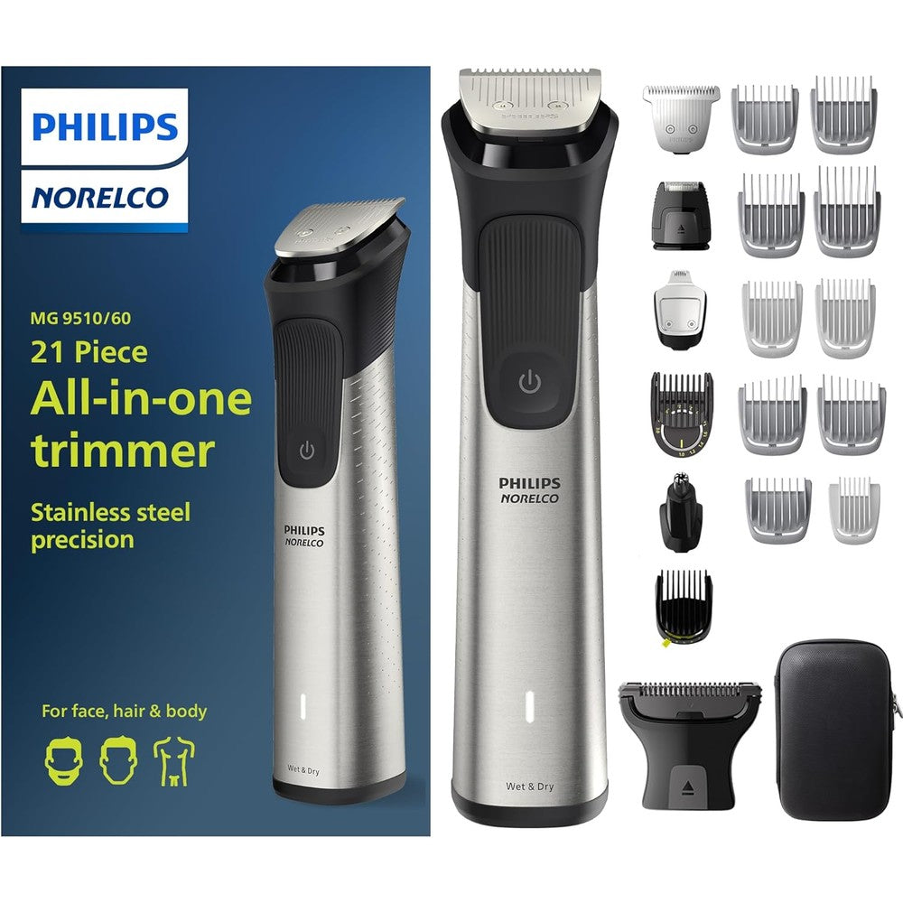 Norelco Philips Multigroom Series 9000 21 piece kit front view