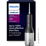 Philips Sonicare Cordless Power Flosser 3000 front view in black for professional oral irrigation.