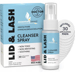 Essentiallybased Eyelid Cleanser Kit front view showing spray bottle and pads for lash hygiene.