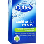 Optrex Multi Action Eye Wash 100ml front view bottle and packaging for irritated eyes