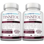 Approved Science Tinnitol front view bottle of tinnitus support supplement for ear ringing relief.