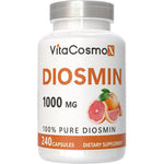 VitaCosmoX Diosmin 1000mg maximum strength 240 vegetable capsules bottle front view