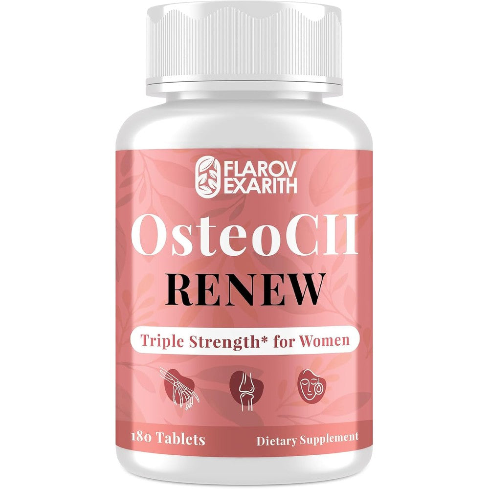 Flarovexarith OsteoCII Renew Triple Strength Advanced Joint Bone And Skin Formula With Collagen Glucosamine Chondroitin And Vitamin D3 180 Tablets