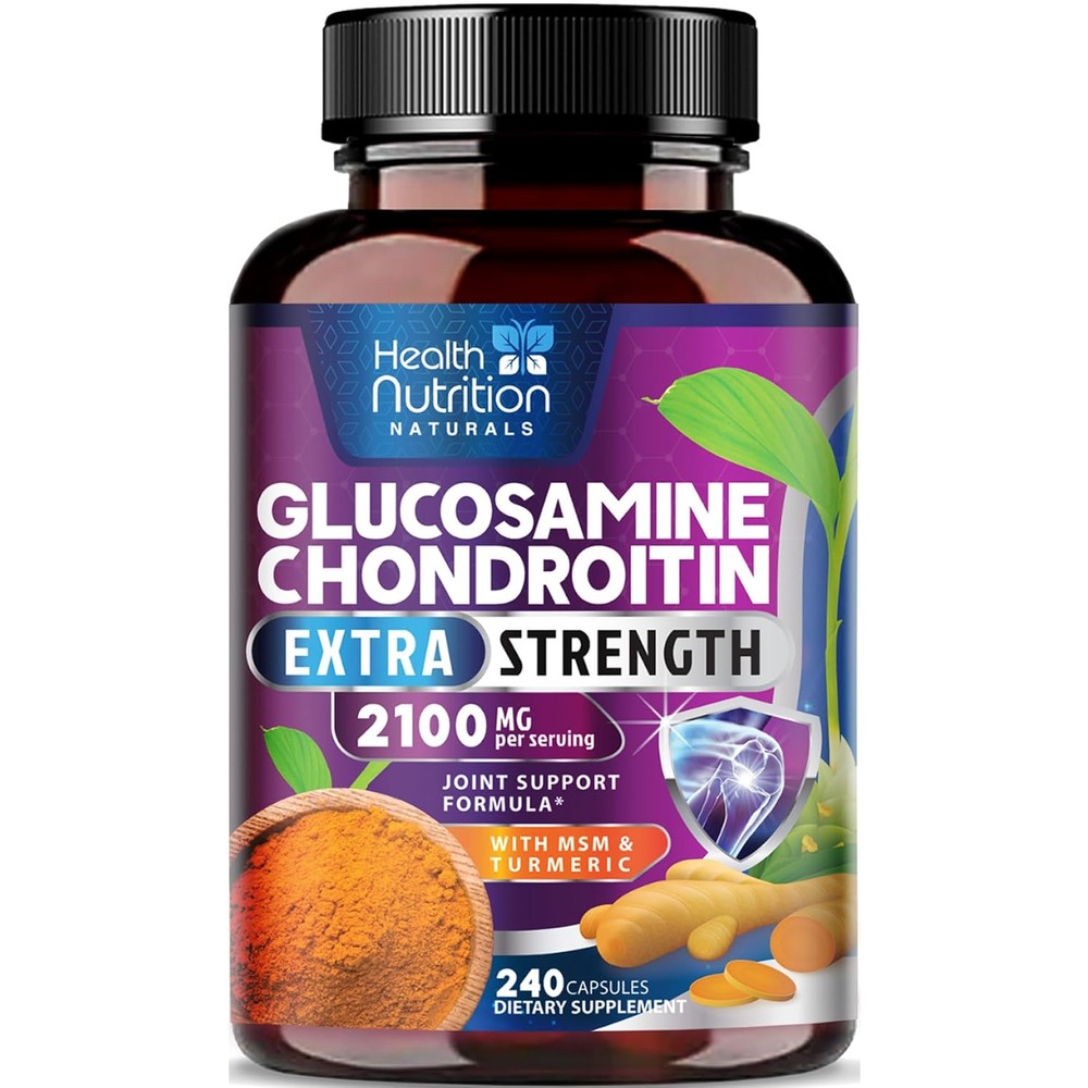 Health Nutrition Naturals Glucosamine Chondroitin MSM 2100mg Triple Strength Joint Support Supplement With Turmeric And Boswellia 240 Capsules