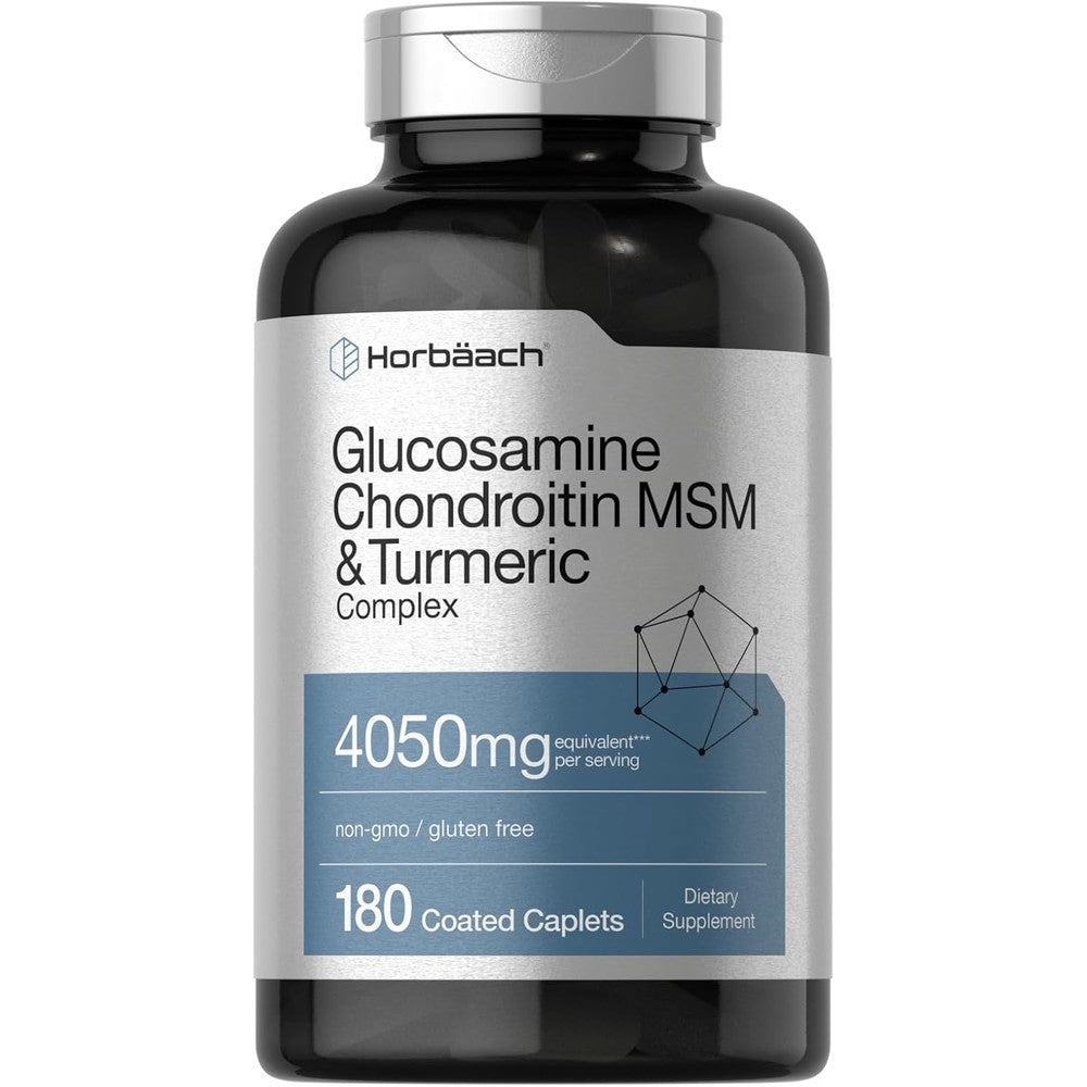 Horbäach Glucosamine Chondroitin MSM With Turmeric Triple Strength Formula For Joint Support 4050 mg 180 Caplets