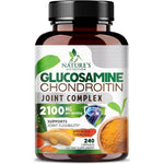 Nature's Nutrition Glucosamine Chondroitin MSM 2100mg Triple Strength Joint Support Supplement With Turmeric And Boswellia 240 Capsules