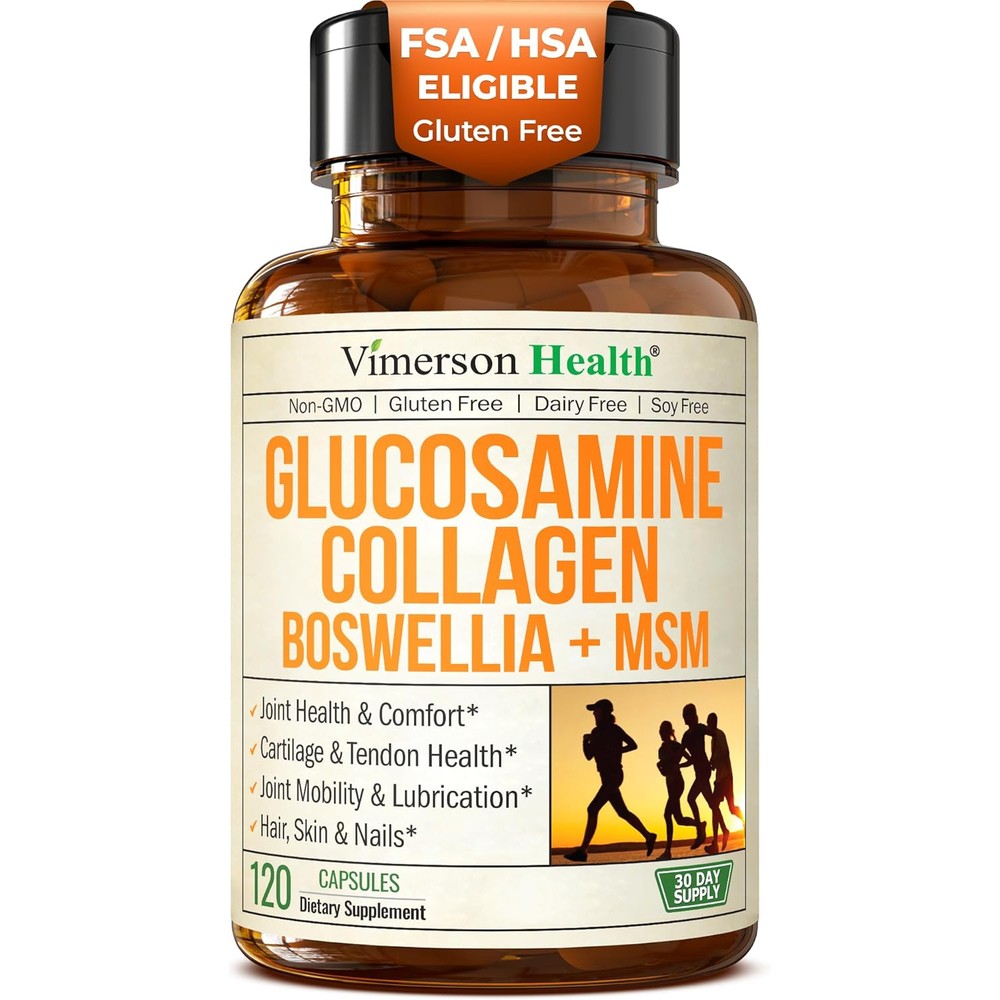 Vimerson Health Glucosamine Chondroitin MSM With Hydrolyzed Collagen Peptides For Joint Support And Cartilage Health 120 Capsules