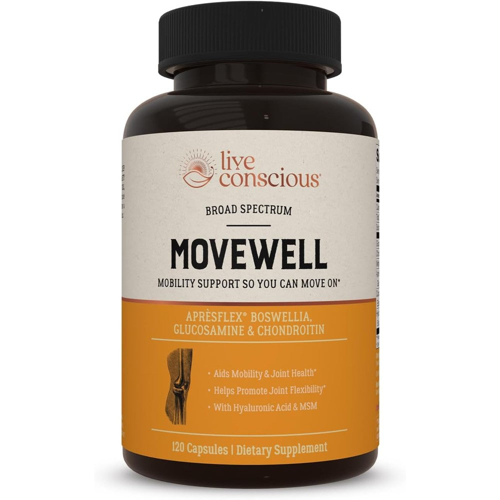 Live Conscious MoveWell Joint Health Supplement With Glucosamine Chondroitin MSM And Hyaluronic Acid 120 Vegetable Capsules