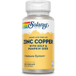 Solaray Zinc Copper Amino Acid Chelate one hundred vegetarian capsules bottle front view.