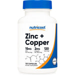 Nutricost Zinc and Copper Balance 120 capsules front bottle view for immune system health