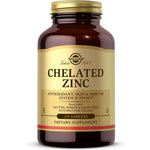Solgar Chelated Zinc 22mg 250 vegetarian tablets amber glass bottle front view for premium immune support.