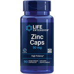 Life Extension Zinc Caps fifty milligram ninety vegetarian capsules front bottle view