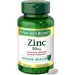 Nature's Bounty Zinc 50mg 250 vegetarian caplets front view bottle for immune support