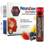 Neurobion B12 Forte liquid supplement front view of packaging box showing 10 vials variant.