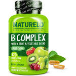 NATURELO Vitamin B Complex 120 Capsules front view premium vegan supplement