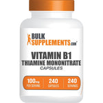BulkSupplements Thiamine Mononitrate 100mg bottle front view showing Vitamin B1 capsule count.