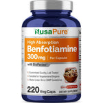 NusaPure Benfotiamine 300mg 220 veggie capsules front bottle view