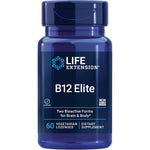 Life Extension B12 Elite 60 lozenges front view bottle showing premium USA packaging.