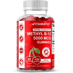 Vitamatic Extra Strength Vitamin B12 5000 Micrograms Gummies front bottle view for energy metabolism support in India.