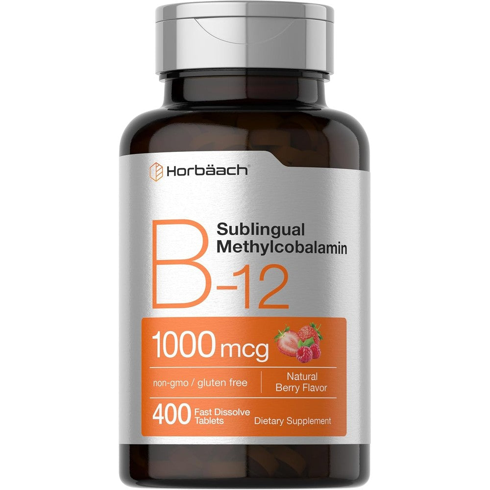Horbaach Vitamin B12 1000 mcg sublingual fast dissolve 400 tablets bottle front view authentic import