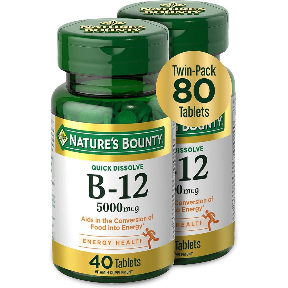 Nature's Bounty Vitamin B12 5000mcg front bottle view for energy support