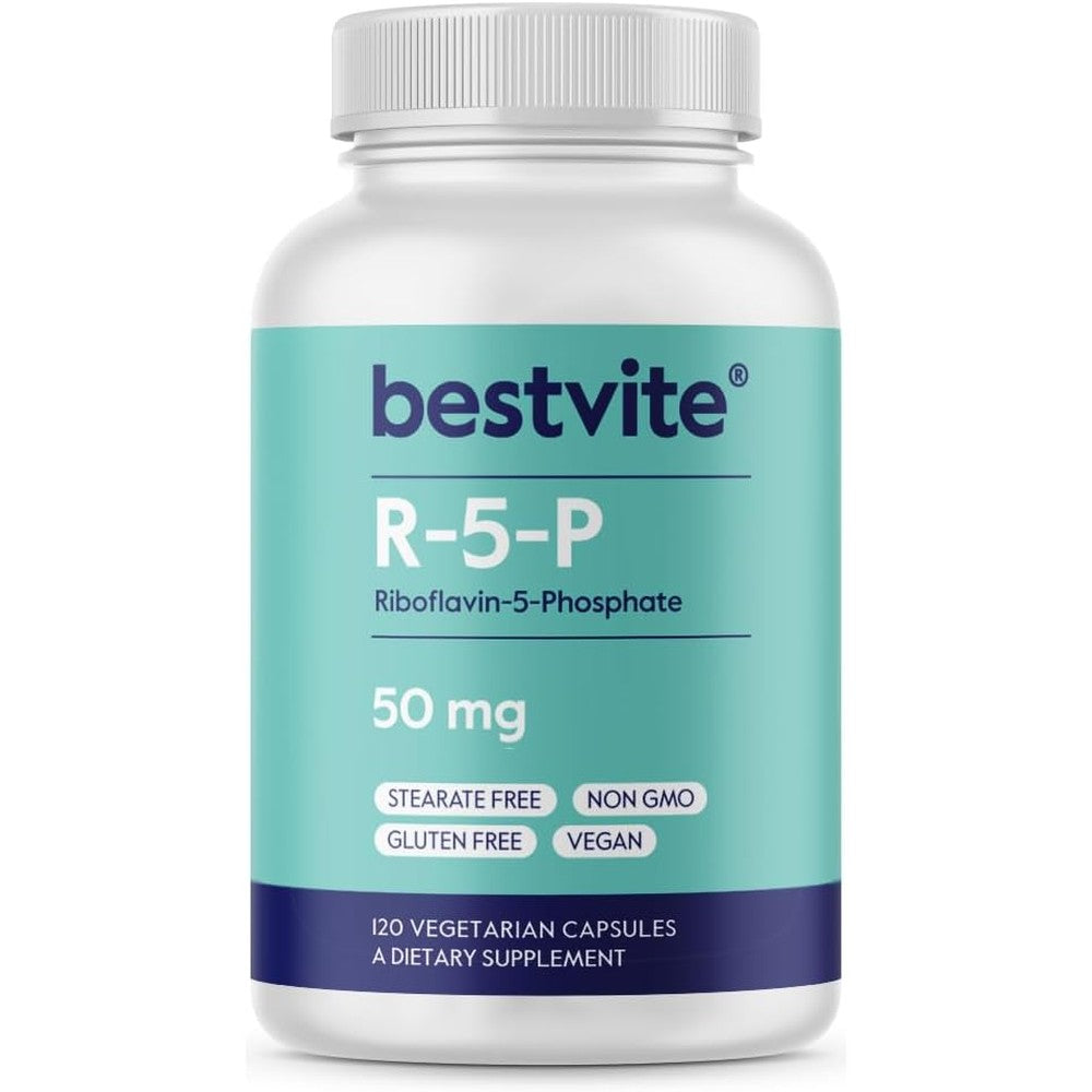 BESTVITE Riboflavin 5 Phosphate 50mg front view of bottle for bioavailable vitamin B2 supplementation