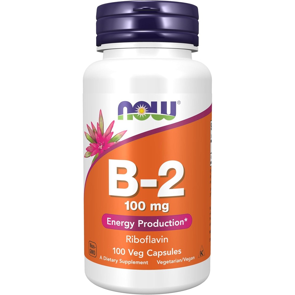 NOW Foods Vitamin B2 Riboflavin 100 mg supplement front view bottle