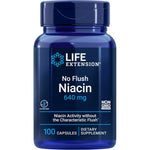 Life Extension No Flush Niacin 640mg 100 capsules front bottle view for heart health support