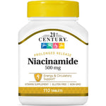 21st Century Niacinamide 500 mg prolonged release 110 vegan tablets front view bottle