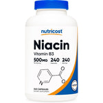 Nutricost Niacin Vitamin B3 500mg 240 capsules front bottle view for cardiovascular support